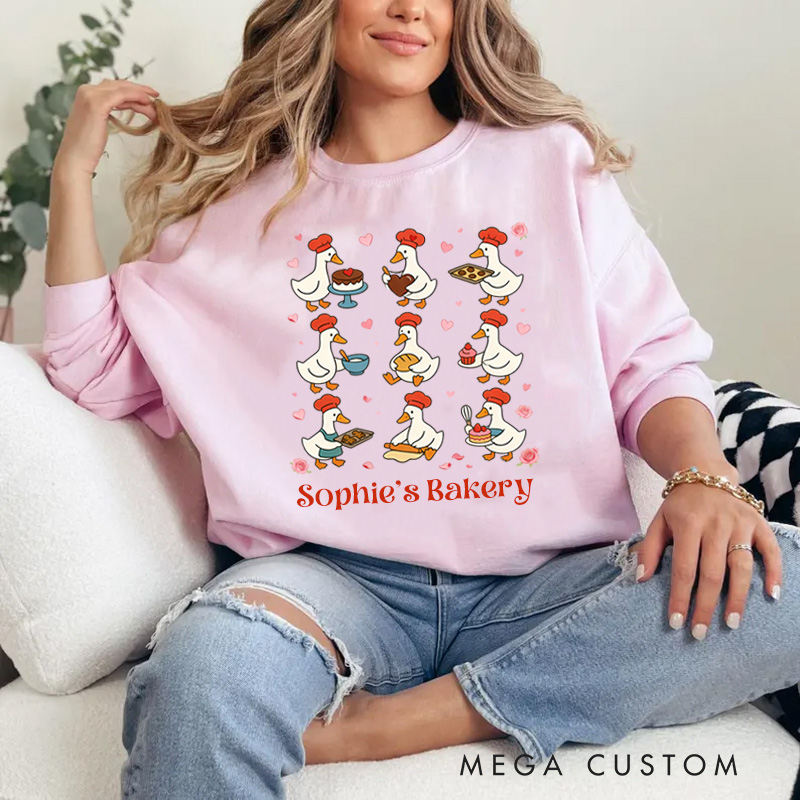 Personalized Christmas Goose Baking Sweatshirt with Name Goose Chef Graphic Sweatshirt Valentine Baking Shirt Cozy Valentine's Day Gift for Women Baking Lover Her