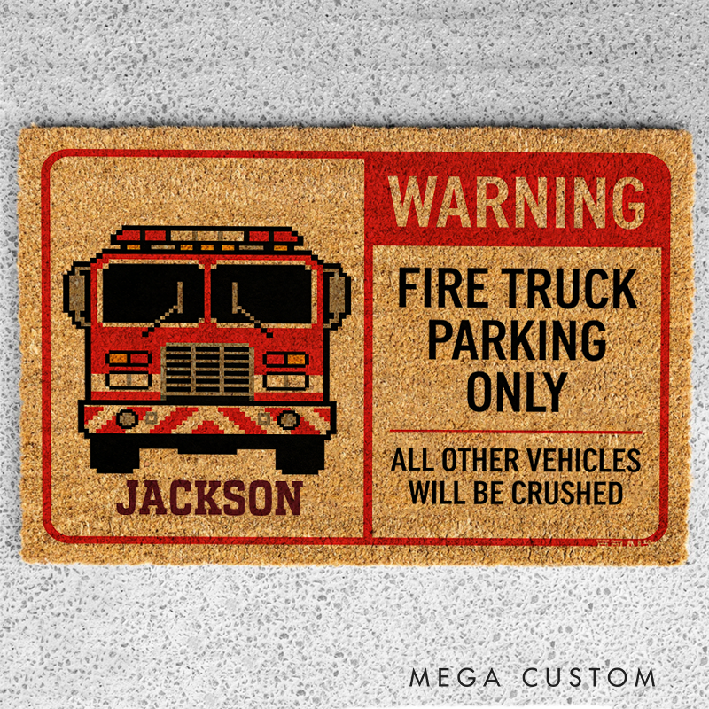 Personalized Fire Truck Parking Doormat Fun Custom Entryway Rug