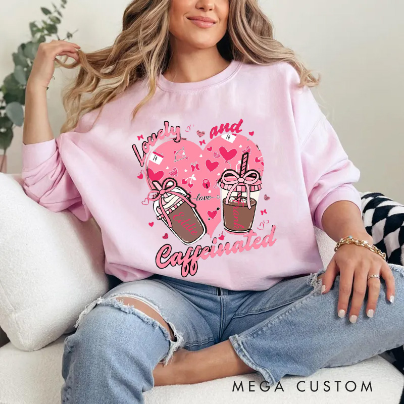 Personalized Valentine Coffee and Caffeinated Sweatshirt with Name Xoxo Sweatshirt Valentine Baking Shirt Cozy Valentine's Day Gift for Women Baking Lover Her