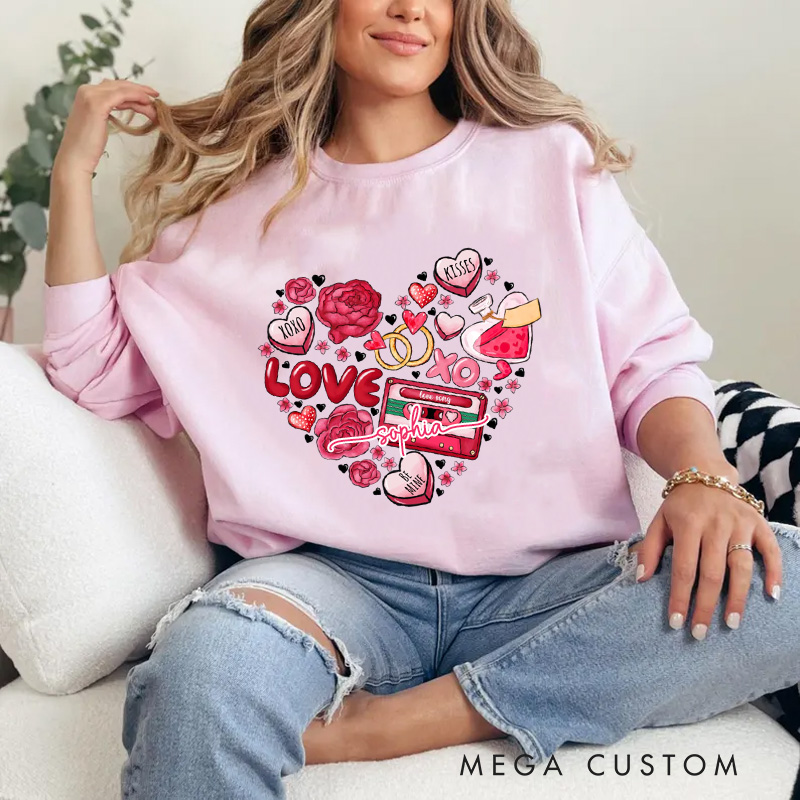 Personalized Heart Valentine Sweatshirt with Name Cookie Heart Sweatshirt Valentine Baking Shirt Cozy Valentine's Day Gift for Women Baking Lover Her
