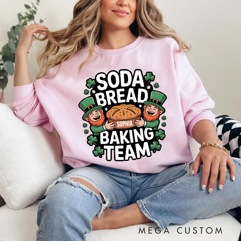 Personalized Soda Bread Baking Team Sweatshirt Lucky Baking Sweatshirt with Name St. Patrick Day Irish Baker Sweatshirt Gift for Baking Lover Irish Friends Gift