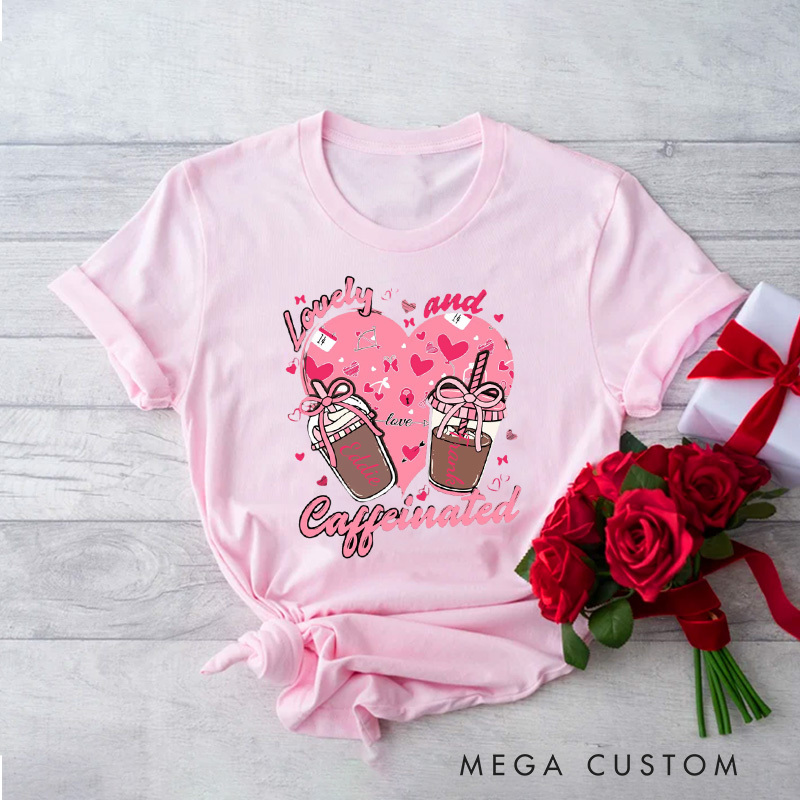 Personalized Valentine Coffee and Caffeinated Classic T-shirts Xoxo Cozy Shirt with Name Valentine's Day Gift for Women Baking Lover Her
