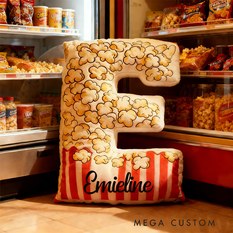 Personalized Popcorn Alphabet Throw Pillow Graphic 3D Print Letter Pillow with Name for Kids Boys Girls Family Baker Christmas Gift 