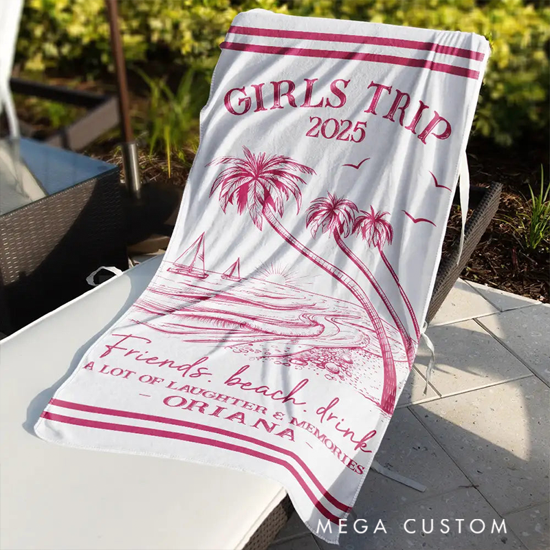 Personalized Girls Trip a Lot Of Laughter and Memories Beach Towel with Name Quick Dry Oversized Microfiber Travel Essentials Birthday Gift for Her