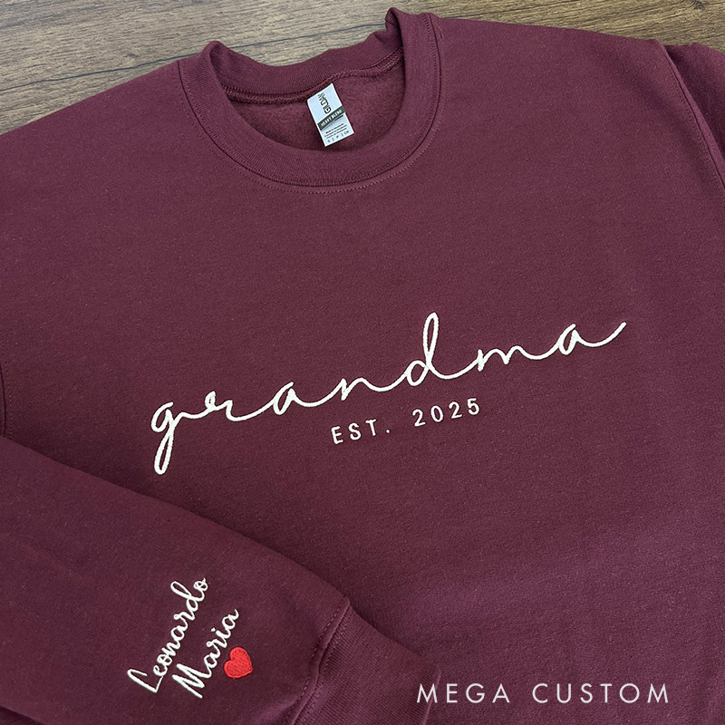 Personalized Embroidered Sweatshirt Name On Sleeve With Heart Mama Est Year Shirt Grandma Shirt With Date Gift for New Mom Mothers Day Gift