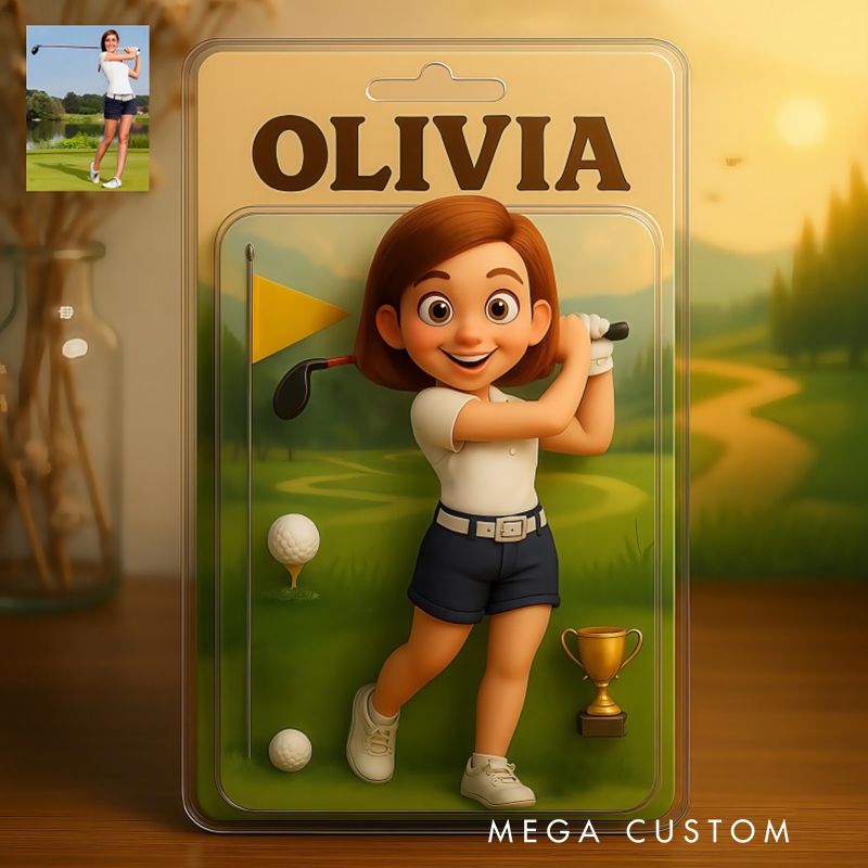 Personalized Golf Photo Pixar Style Themed Acrylic Block,Golf Themed Home Decor,Golf Gift For Him,Her,Birthday Gift For Golf Player,Gift For Golfer
