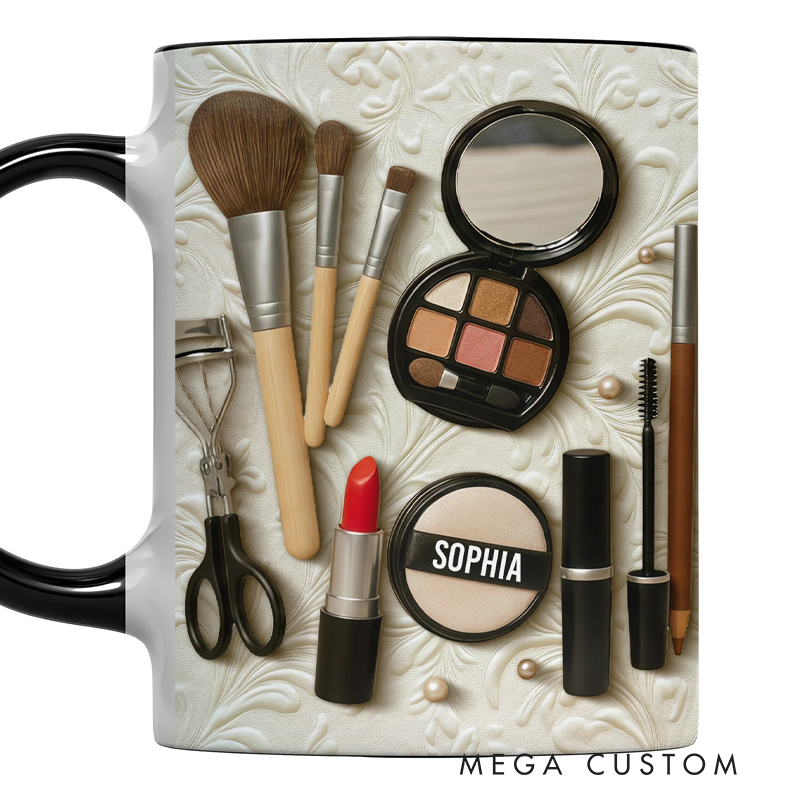 Personalized Capture the Beauty of Your Everyday Look Featuring Essential Makeup Tools Custom Accent Mug Gift for Makeup Lovers