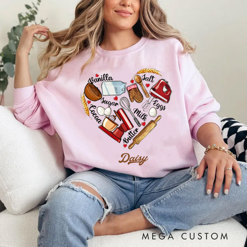 Personalized Bakery Heart Sweatshirt Baking Lover Sweatshirt Gift for Baking Lovers