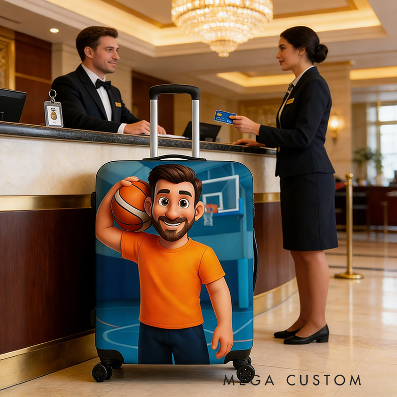 Personalized Pixar Basketball Luggage Cover with Custom Player Artwork for Basketball Fans 
