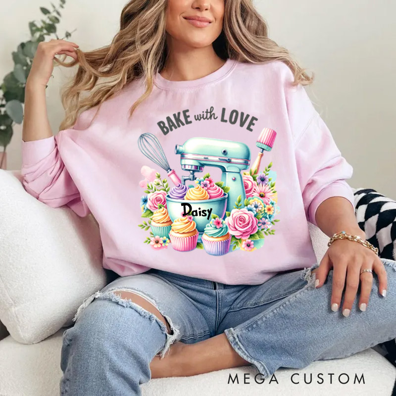 Personalized Bake With Love Sweatshirt Baking Sublimation Cupcakes Sublimation Sweatshirt Gift for Baking Lovers