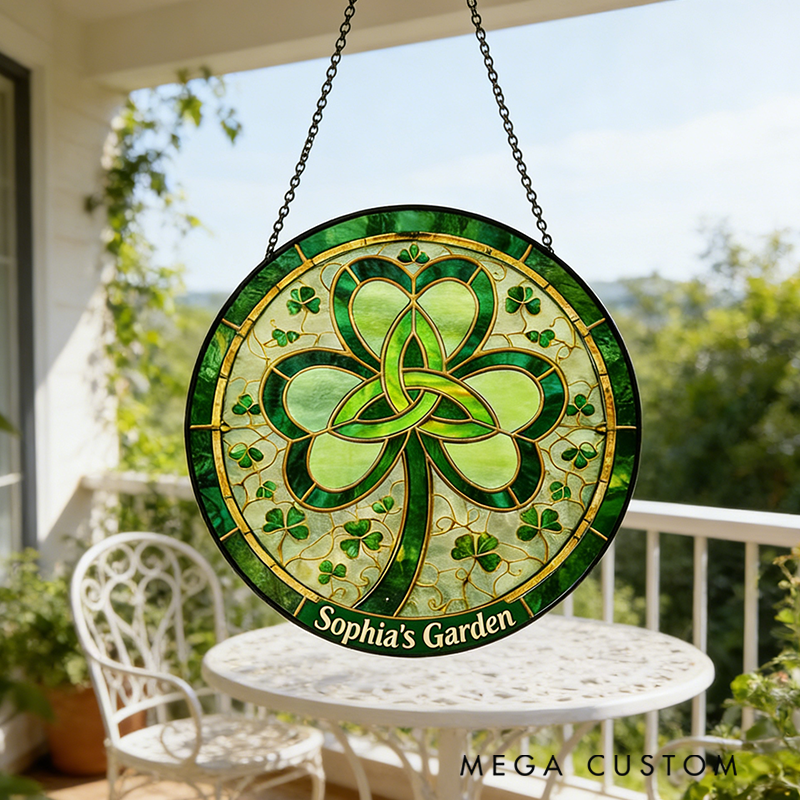 Personalized Shamrock St. Patrick's Day Stained Glass Suncatcher Home Decor with Name for Gardening Lovers St. Patrick’s Day Gift