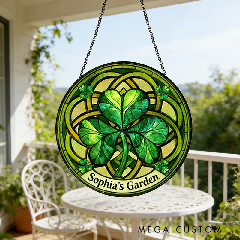 Personalized St Patrick’s Day Stained Glass Suncatcher Home Decor with Name for for Home Decor Gardening Lovers St. Patrick’s Day Gift