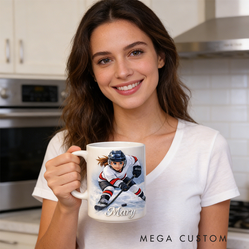 Personalized Ice Hockey Mug with Custom Player Illustration and Name for Ice Hockey Lovers