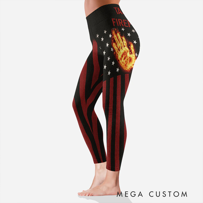 Personalized Firefighter Gifts Custom Name Taken By My Firefighter Leggings Flame Print Yoga Pants for Women Firefighter Wife Gift