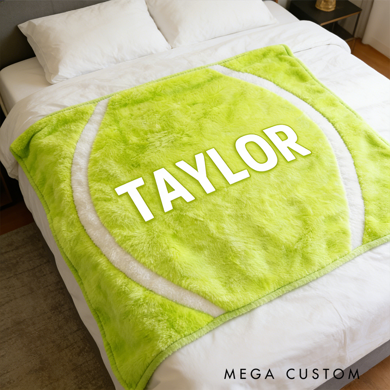Personalized Tennis Ball Blanket with Custom Name for Sports Enthusiasts