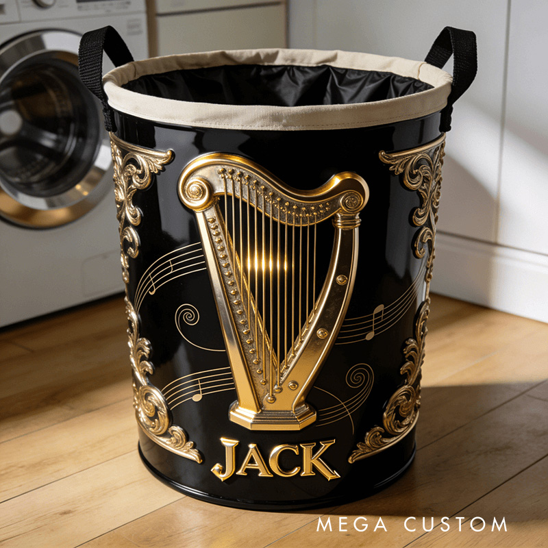 Personalized 2D Flat Harp-Shaped Storage Basket for Laundry Toys Organizer Laundry Hamper for Music Lovers