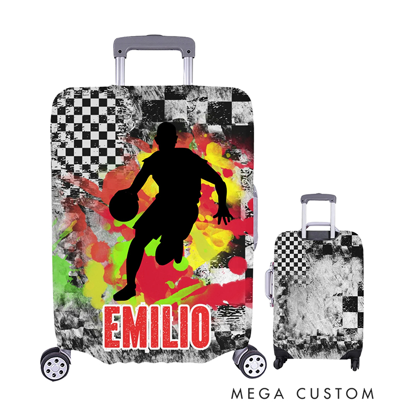 Personalized Basketball Luggage Cover with Bold Player Silhouette and Name for Basketball Enthusiasts