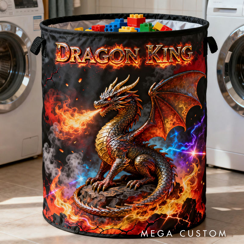 Personalized 2D Flat Flame Magic Dragon Storage Basket for Laundry Toys Organizer Laundry Hamper for Movie Lovers
