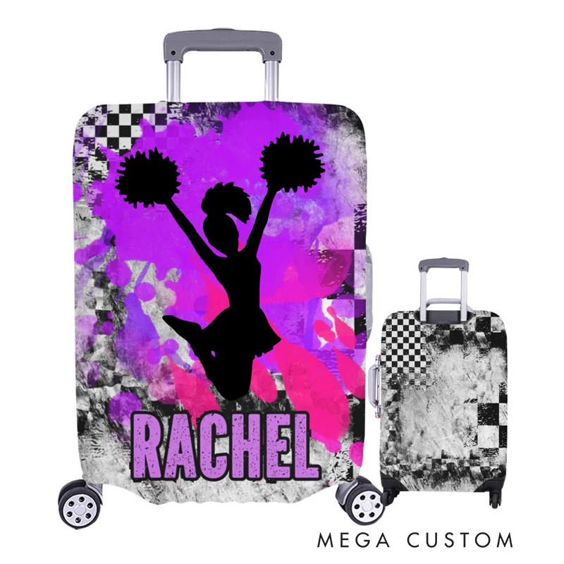 Personalized Cheerleader Girls Luggage Cover with Silhouette and Custom Name Cheerleader Gifts for Vacations or Trips  