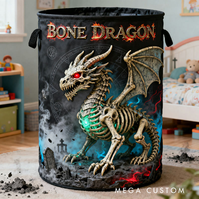 Personalized 2D Flat Skeleton Undead Dragon Storage Basket for Laundry Toys Organizer Laundry Hamper for Movie Lovers