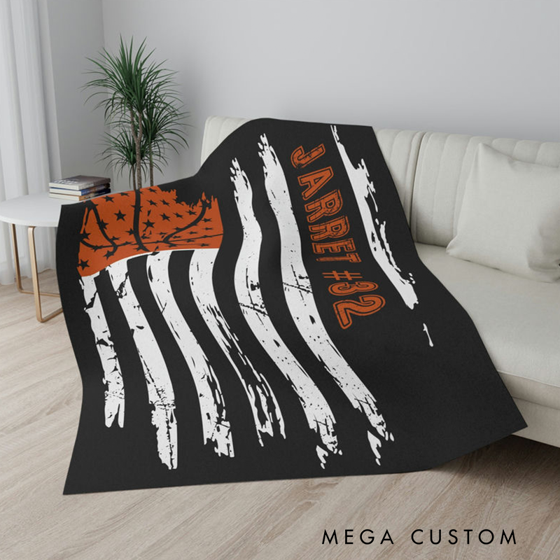 Personalized Basketball Flag Blanket with Custom Name and Number for Fans