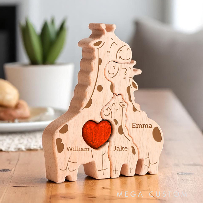 Personalized Wooden Giraffe Family Puzzle for Family Keepsake Gifts Gift for Family Mother's Day