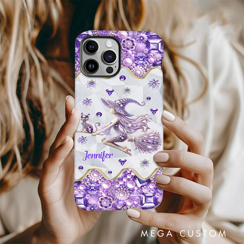 Personalized 2D Flat Witch And Broomstick Phone Case Magic Lover iPhone Case Witchcore Gift