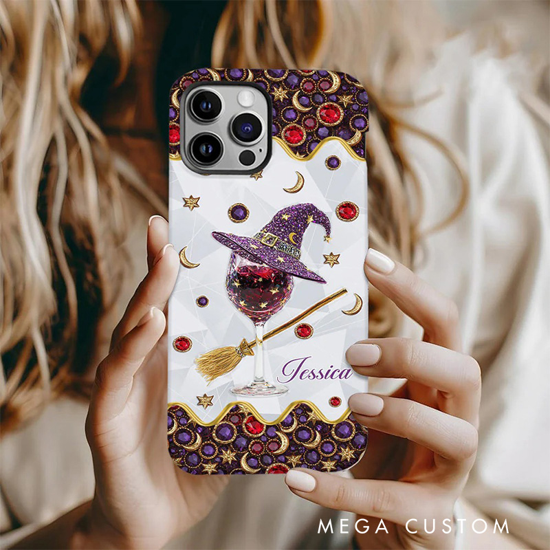 Personalized 2D Flat Wine Witch Phone Case Magic Lover iPhone Case Witchcore Gift