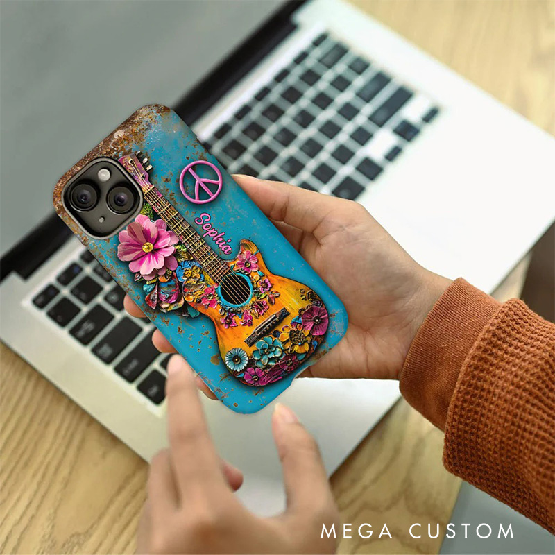 Personalized 2D Flat Guitar Hippie Soul Phone Case Music Lover iPhone Case Music Gift