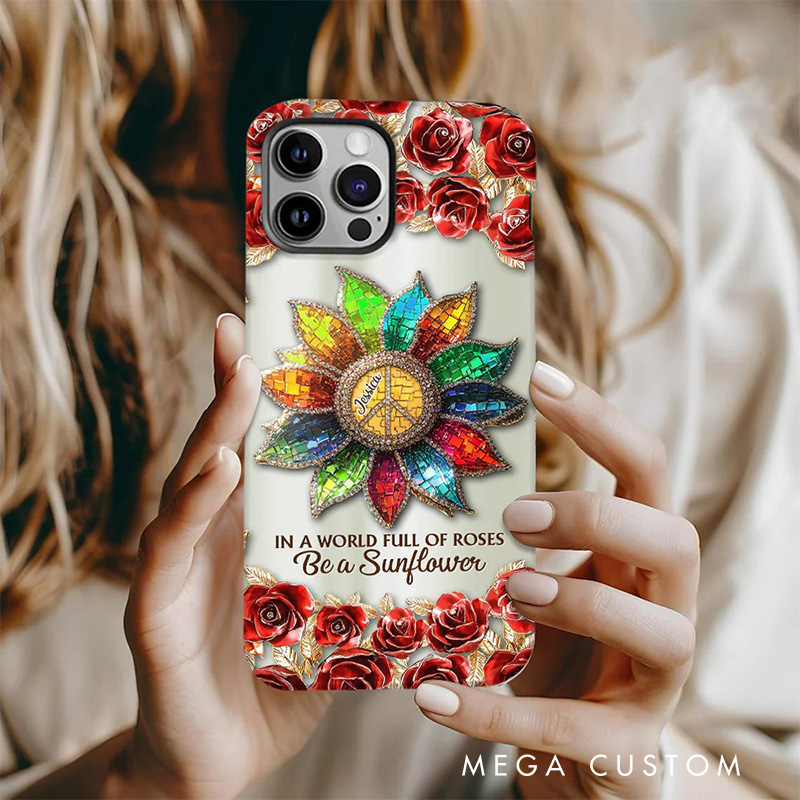 Personalized 2D Flat Sunflower Hippie Soul Phone Case Music Lover iPhone Case Music Gift