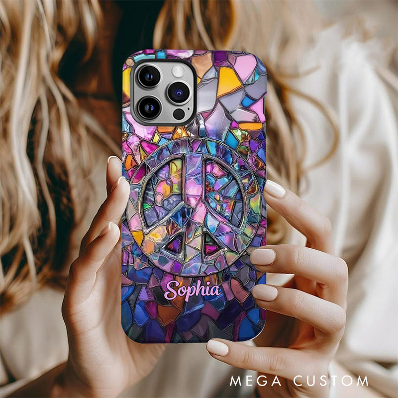 Personalized 2D Flat Stained Glass Style Hippie Soul Phone Case Music Lover iPhone Case Music Gift