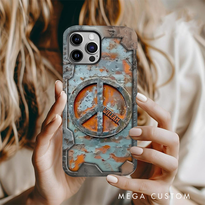 Personalized 2D Flat Metal Love Peace Hippie Phone Case Music Lover iPhone Case Music Gift