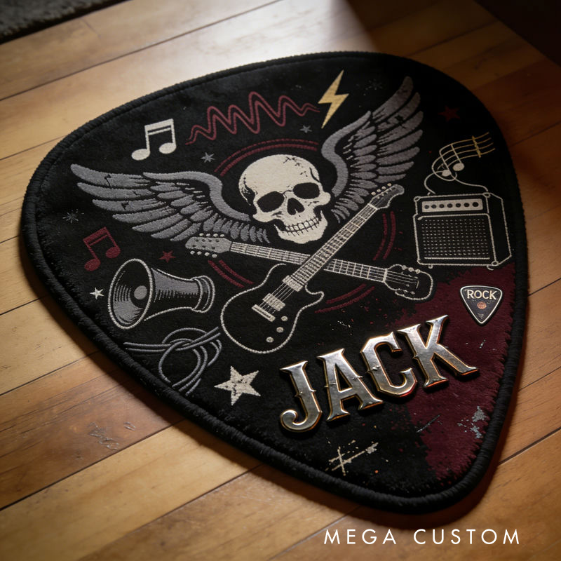 Personalized 2D Flat Punk Guitar Pick Rug for Music Lovers Gift for Kids Music Studio