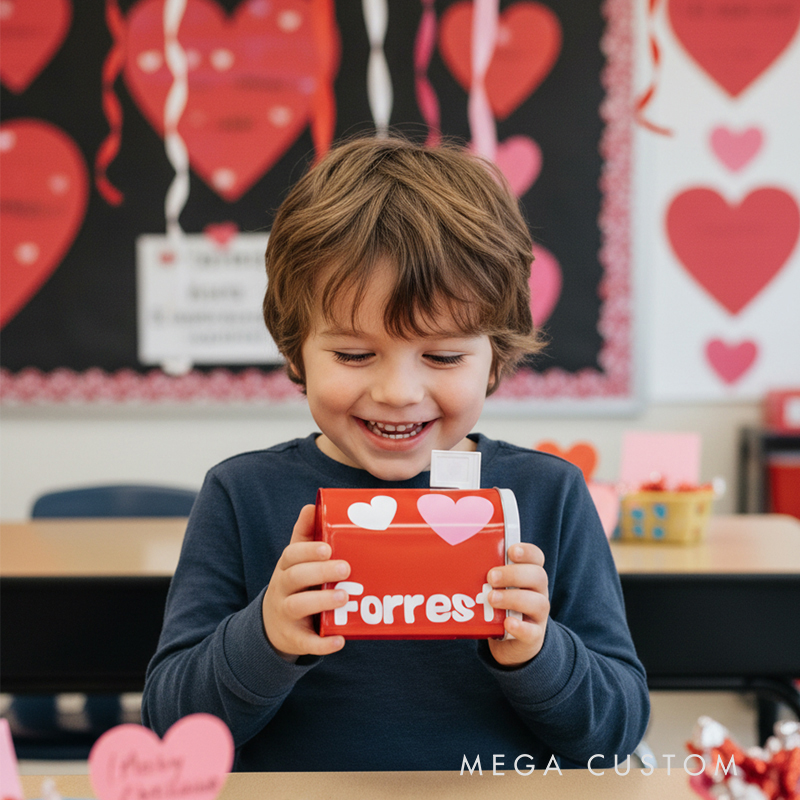 Personalized Valentine’s Tin Mini Mailbox for Kids Custom Name with Heart Design