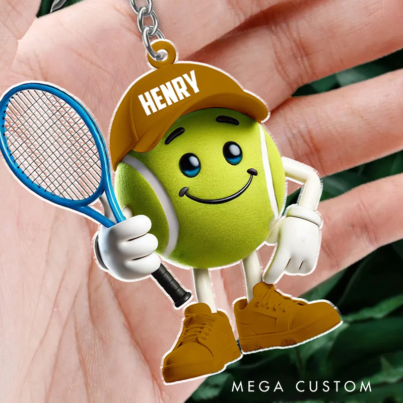 Personalized Tennis Ball Keychain with Custom Name and Design Options