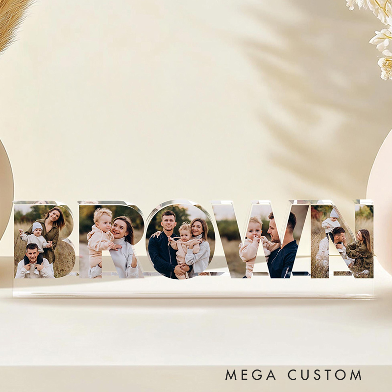 Personalized Family Name Photo Collage Acrylic Block Custom Family Photo Gift Anniversary Gift Gift for Dad Mom Birthday Gift Home Decor