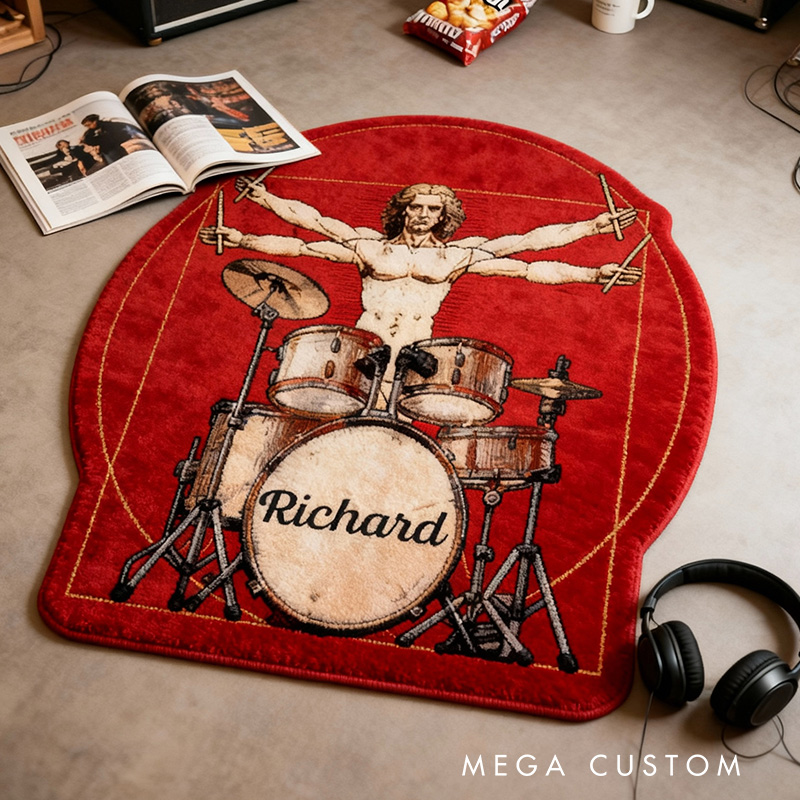 Personalized 2D Flat Drums Da Vinci Rug for Music Lovers Gift for Kids Music Studio