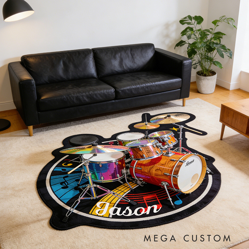Personalized 2D Flat Rainbow Drum Rug for Music Lovers Gift for Kids Music Studio