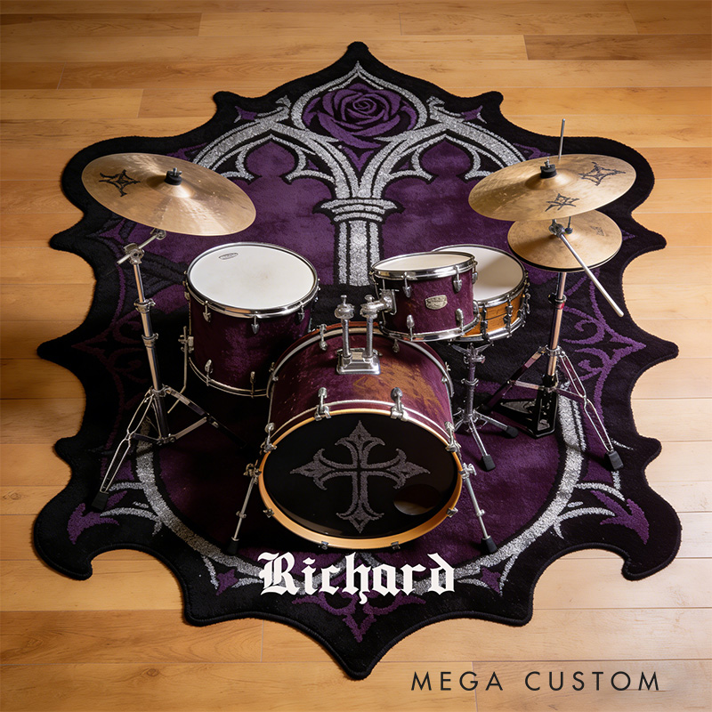 Personalized 2D Flat Gothic Drum Rug for Music Lovers Gift for Kids Music Studio