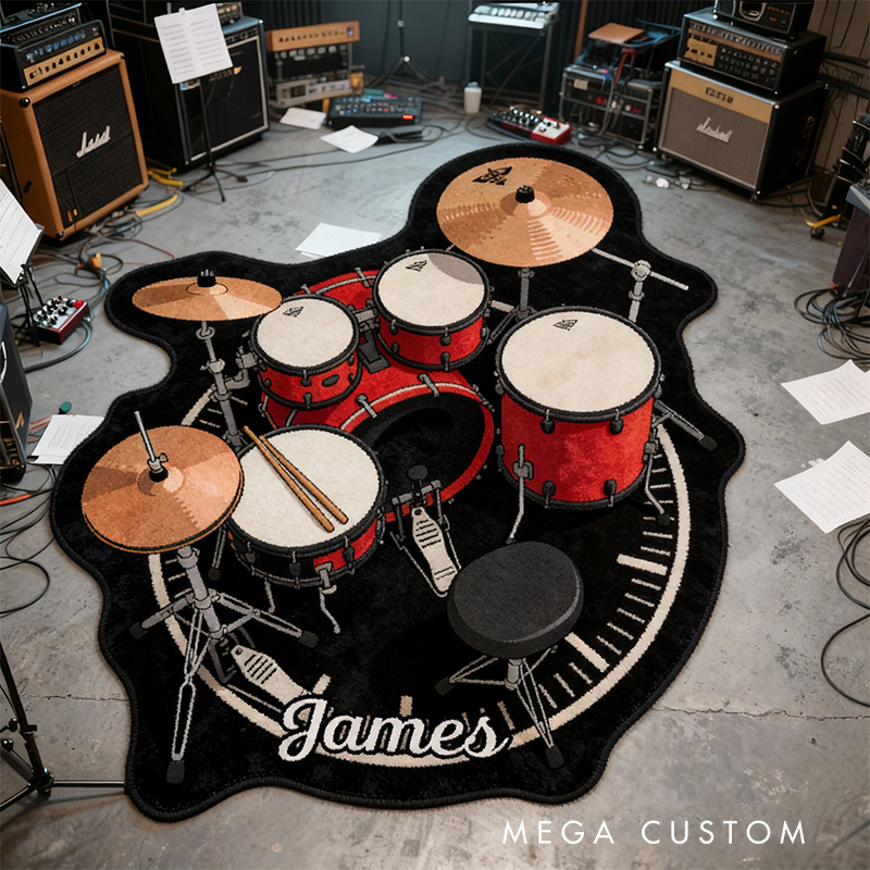 Personalized 2D Flat Drum Time Rug for Music Lovers Gift for Kids Music Studio
