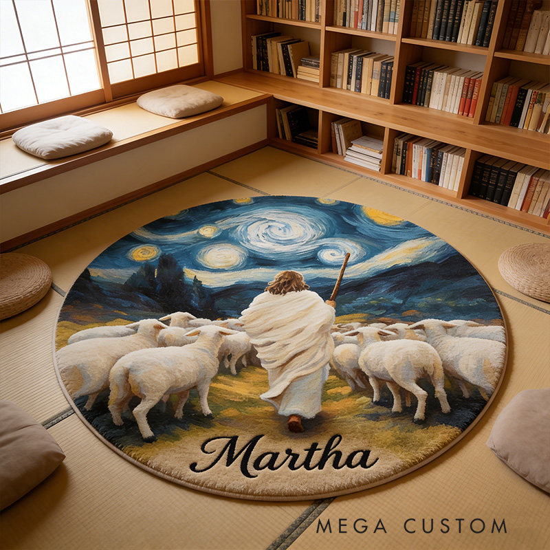 Personalize Jesus Shepherd Rug with Custom Name Home Decor Religious Rug for Prayer Spaces Faith Based Gift Religious Christian Gift