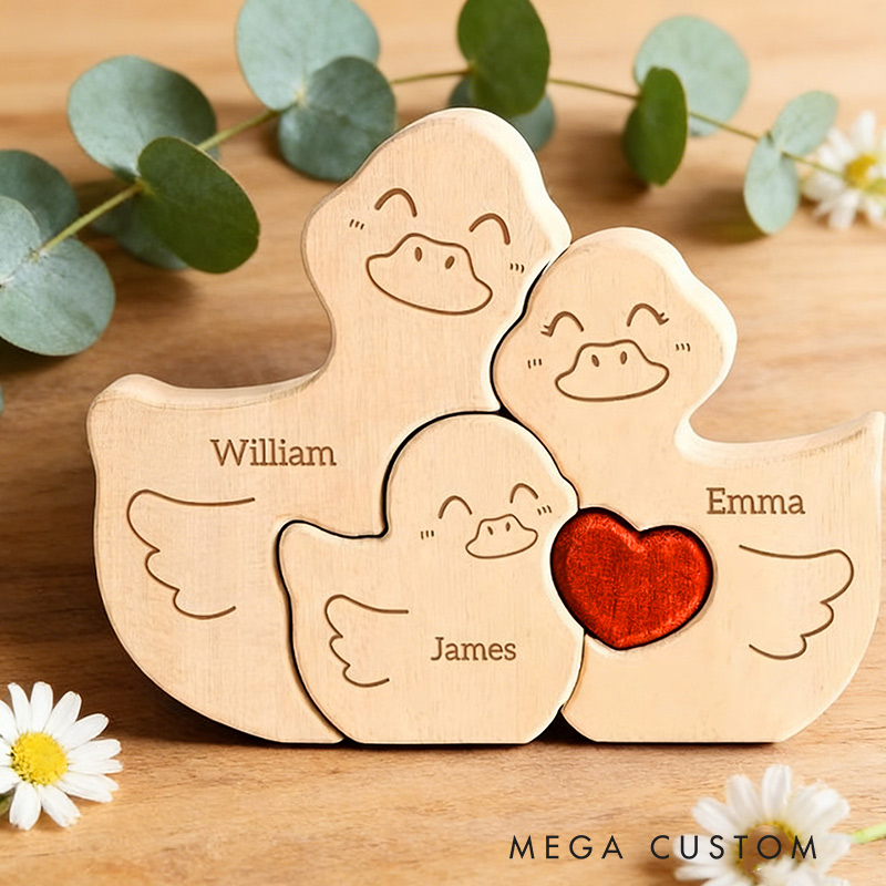 Personalized Wooden Duck Family Puzzle for Family Keepsake Gifts Mothers Gifts for Mom Kids Grandma Wife Daughter