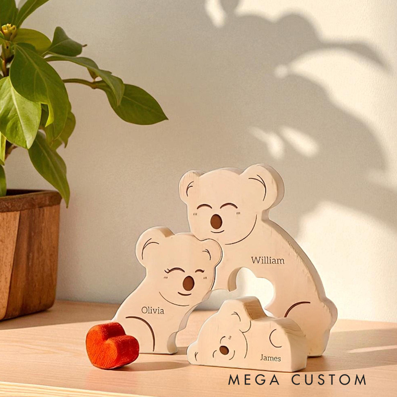 Personalized Wooden Family Puzzle Koala Family Puzzle Custom Name Wooden Keepsake Family Gift