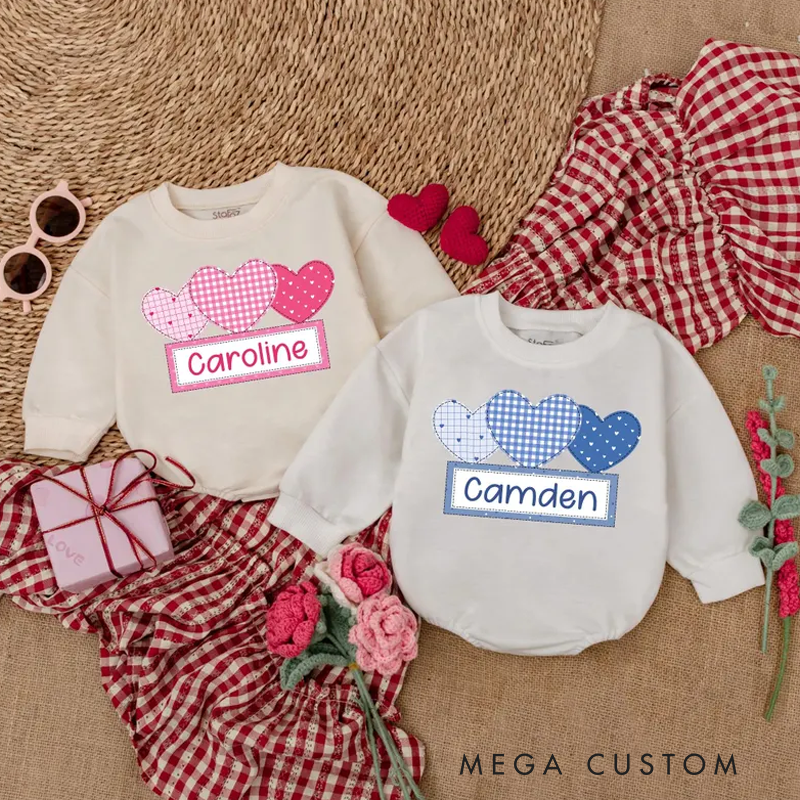 Personalized Cute Hearts Valentine Matching Boy Girl Bubble Romper Gift for Baby Tee Baby Girl Valentines Bodysuit