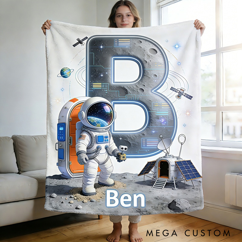 Personalized Space Adventure Blanket Astronaut Alphabet Blanket for Kids