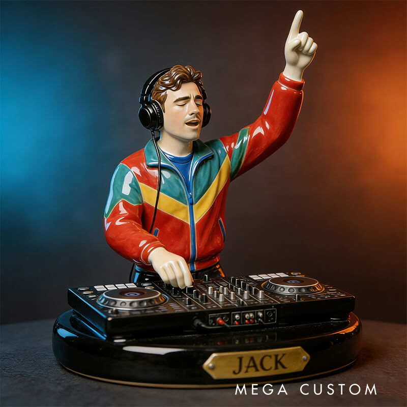 Personalized 2D Flat Ceramic-Style DJ Desktop Figurine for Music Lovers Acrylic Plaque Gift for Kids Music Studio