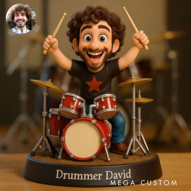 Personalized 2D Flat Drum Set Drummer Figurine for Music Lovers Acrylic Plaque Gift for Kids Music Studio