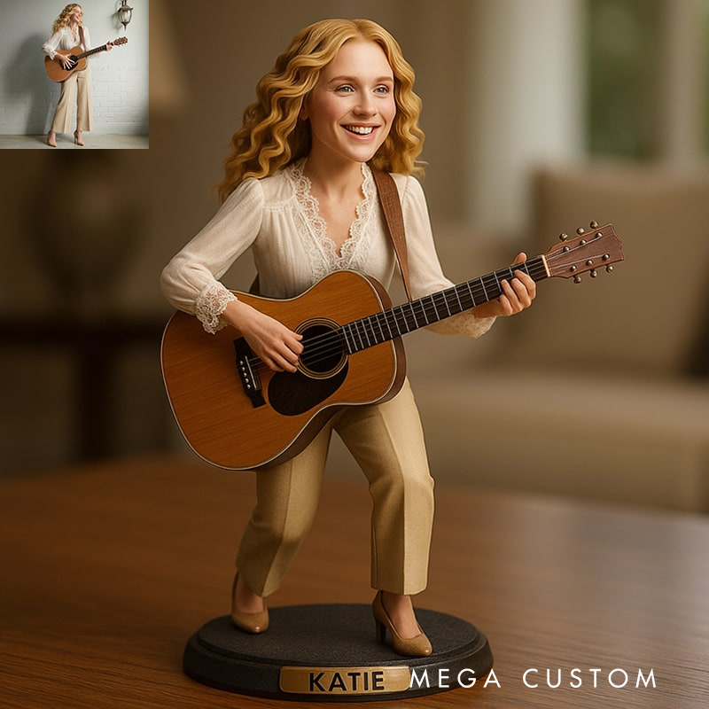 Personalized 2D Flat Playing Guitar Figurine for Music Lovers Acrylic Plaque Gift for Kids Music Studio