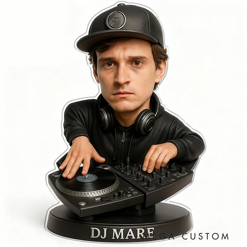Personalized 2D Flat DJ Enthusiasts' Facial Portraits Figurine for Music Lovers Acrylic Plaque Gift for Kids Music Studio