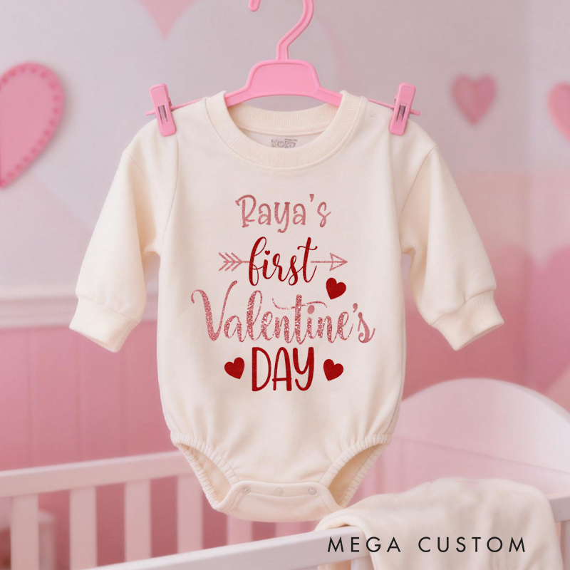 Personalized My First Valentines Day Bubble Romper Gift for Baby Tee Baby Girl Valentines Bodysuit